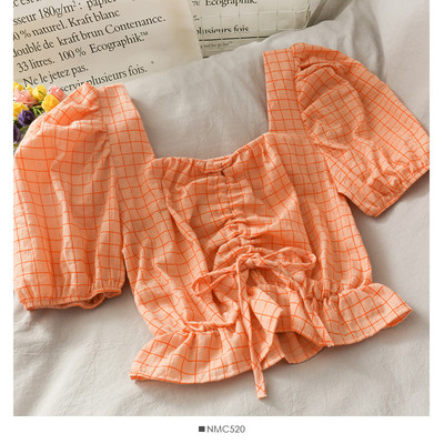 Bluză de damă modernă cu decolteu pătrat și mâneci scurte