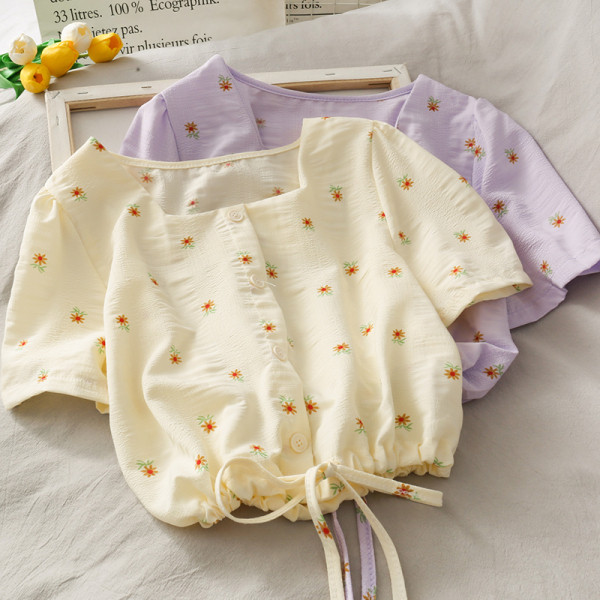 Bluză de damă cu decolteu pătrat și legături în talie