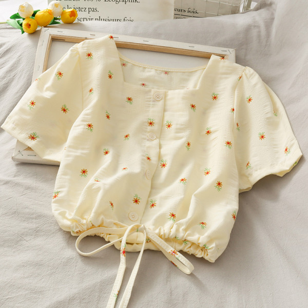 Bluză de damă cu decolteu pătrat și legături în talie