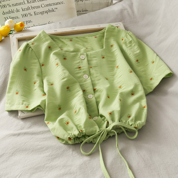 Bluză de damă cu decolteu pătrat și legături în talie