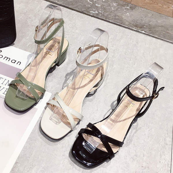 Sandale de dama cu toc patrat si bretele