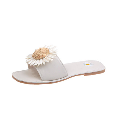 Papuci moderni de dama cu talpa plata si element 3D