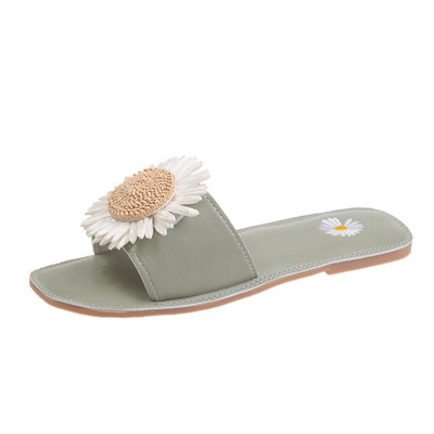 Papuci moderni de dama cu talpa plata si element 3D