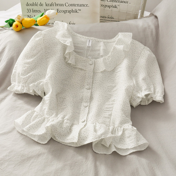 Retro női blúz rövid ujjal és fürtökkel