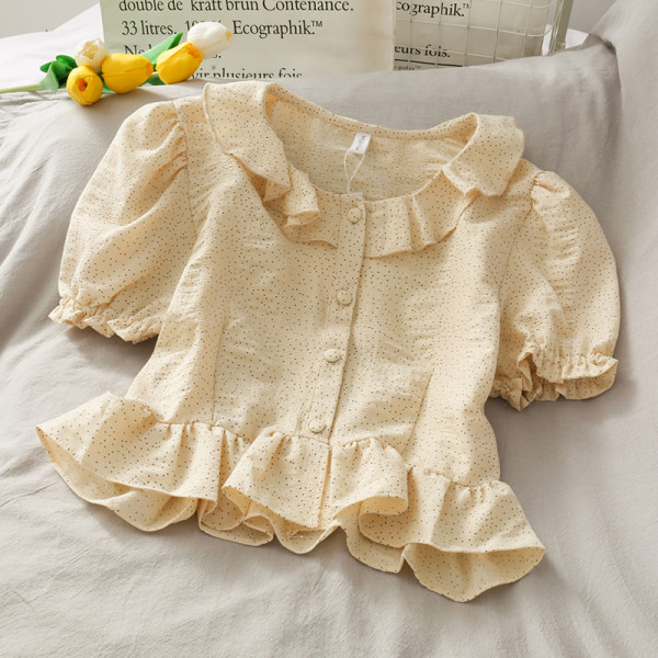 Retro női blúz rövid ujjal és fürtökkel