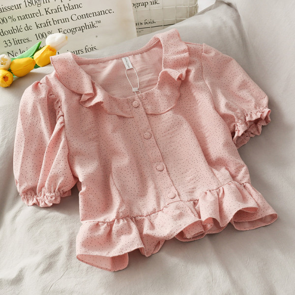 Retro női blúz rövid ujjal és fürtökkel