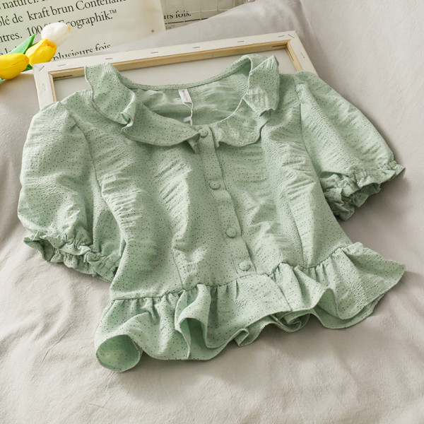 Retro női blúz rövid ujjal és fürtökkel