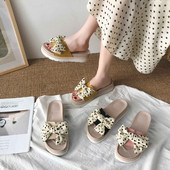 Papuci dama cu talpa inalta si panglica