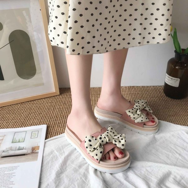 Papuci dama cu talpa inalta si panglica