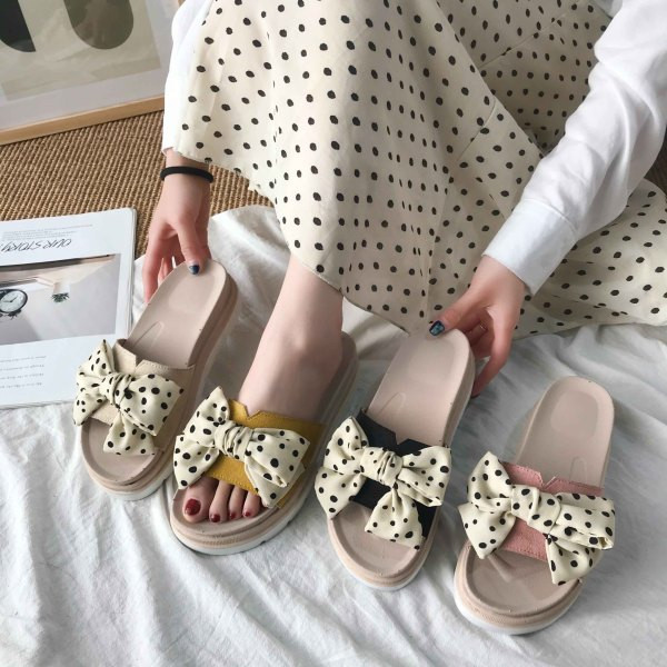 Papuci dama cu talpa inalta si panglica