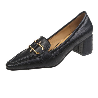 Pantofi de dama din piele ecologica model cu varf si toc patrat