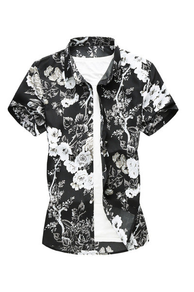 Moodne lühikeste varrukatega ja lillelise mustriga meeste särk