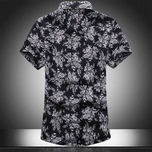 Cămașă de bărbați actuală cu mâneci scurte, guler clasic și model floral