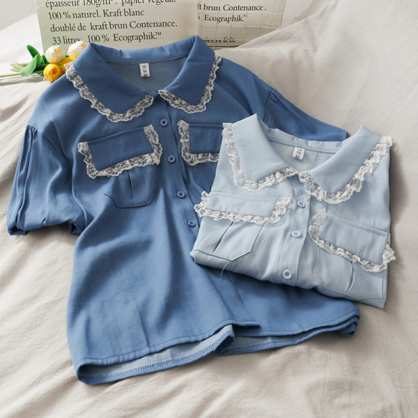 Cămașă de damă cu guler clasic și elemente din dantelă