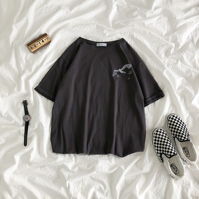 Tricou de dama din bumbac cu decolteu oval si broderie