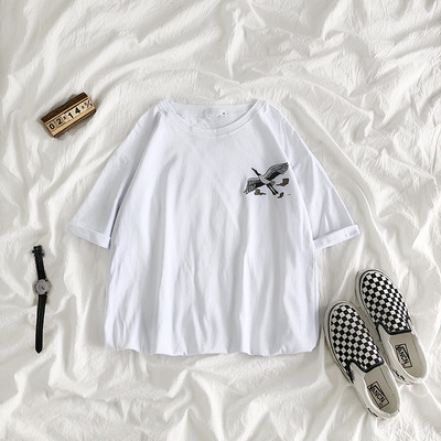 Tricou de dama din bumbac cu decolteu oval si broderie