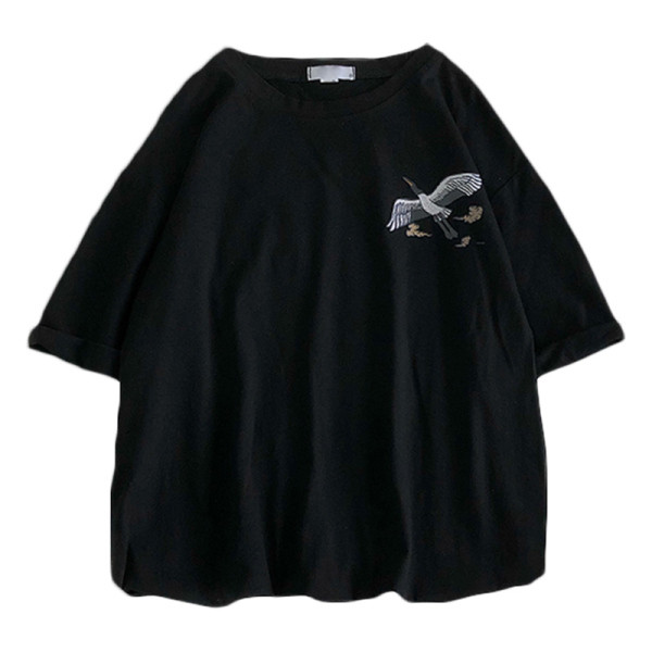 Tricou de dama din bumbac cu decolteu oval si broderie