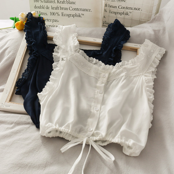 Maieu scurt de damă retro cu elemente din dantelă și cravate