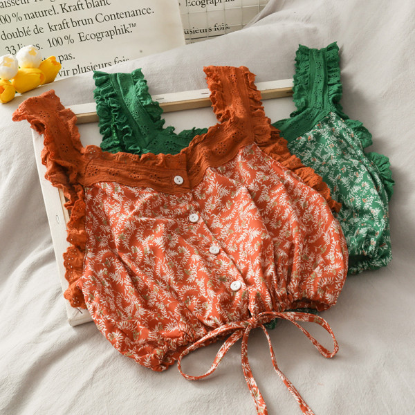 Maieu scurt de damă retro cu elemente din dantelă și cravate