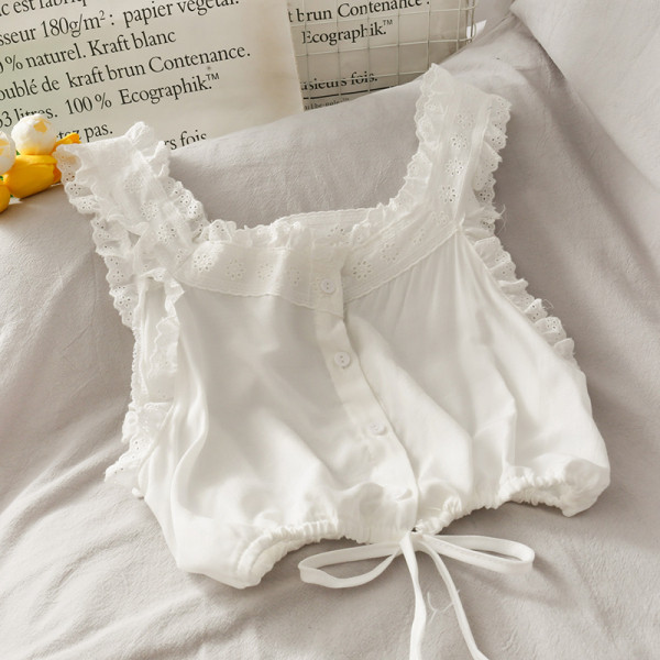 Maieu scurt de damă retro cu elemente din dantelă și cravate