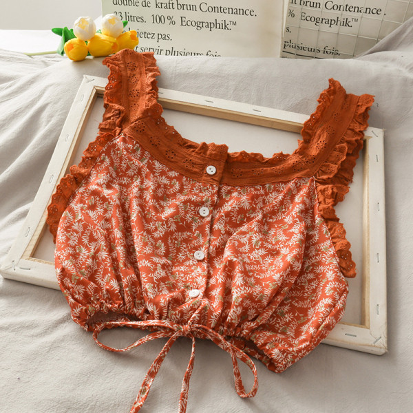 Maieu scurt de damă retro cu elemente din dantelă și cravate