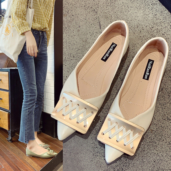 Pantofi casual dama din piele cu catarama metalica