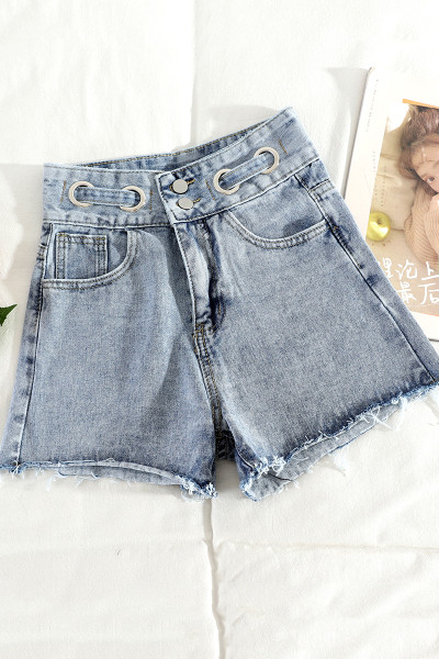 Pantaloni scurți casual de damă din denim cu talie înaltă