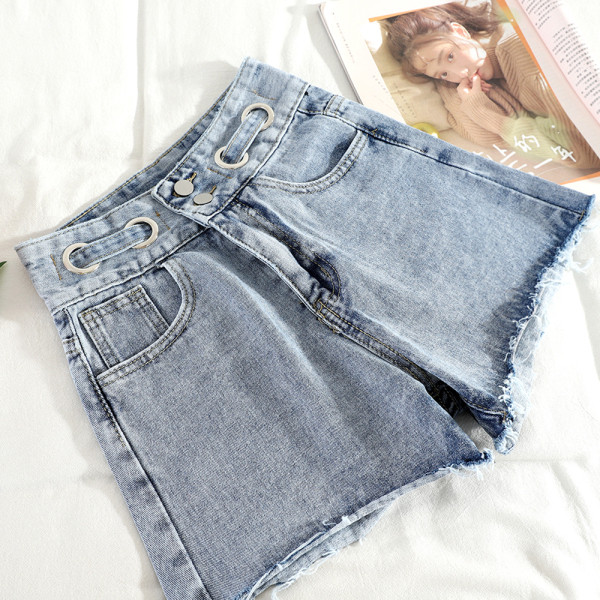 Pantaloni scurți casual de damă din denim cu talie înaltă