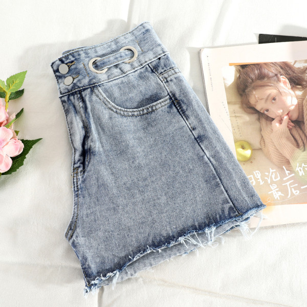 Pantaloni scurți casual de damă din denim cu talie înaltă