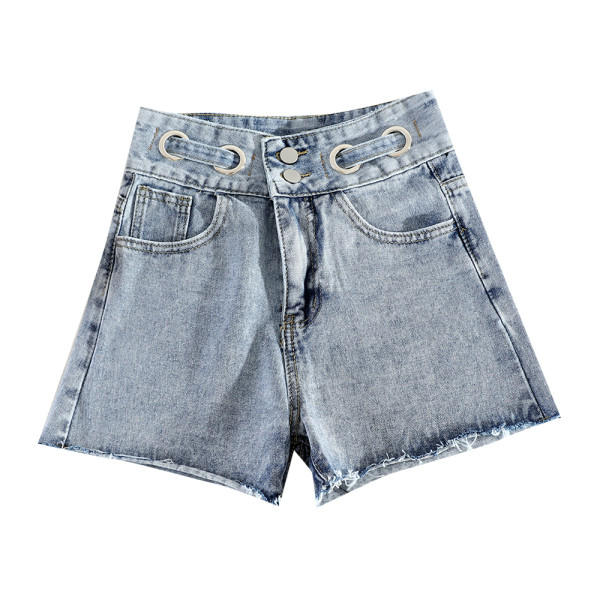 Pantaloni scurți casual de damă din denim cu talie înaltă