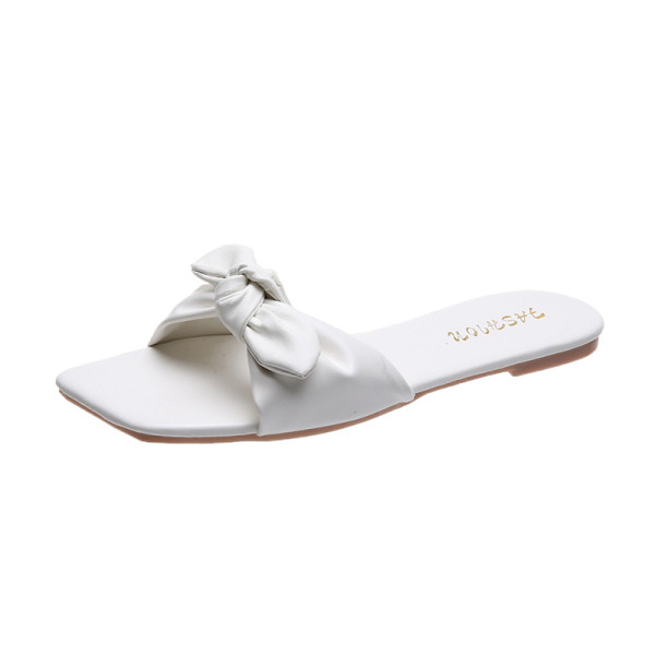 Papuci de dama din piele cu talpa plata si panglica