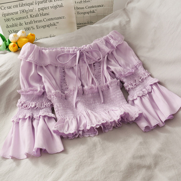 Moderns sieviešu komplekts no svārkiem un blūzes ar augstu jostasvietu ar lotosa piedurknēm