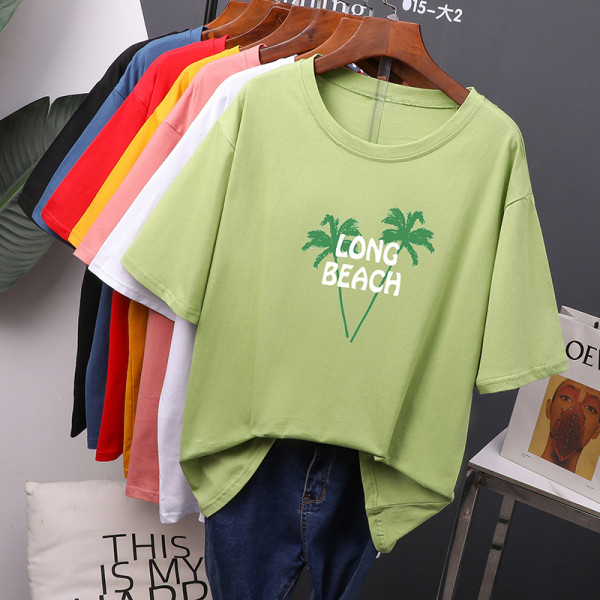 Vabaaja naiste lühikeste varrukate ja aplikatsiooniga T-särk – lai mudel