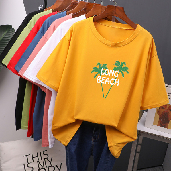 Vabaaja naiste lühikeste varrukate ja aplikatsiooniga T-särk – lai mudel