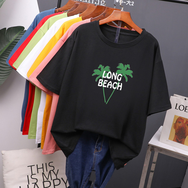 Vabaaja naiste lühikeste varrukate ja aplikatsiooniga T-särk – lai mudel