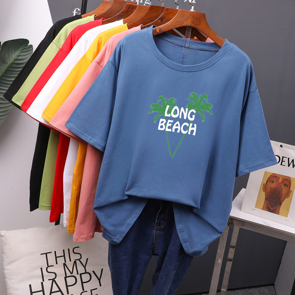 Vabaaja naiste lühikeste varrukate ja aplikatsiooniga T-särk – lai mudel