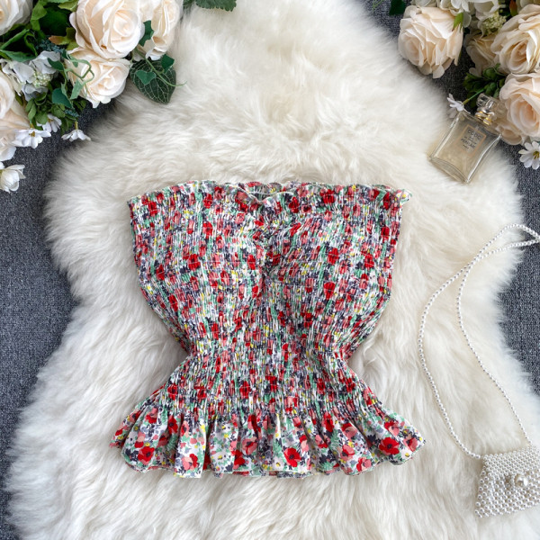 Elastne naiste rinnahoidja polsterduse ja lillemustriga