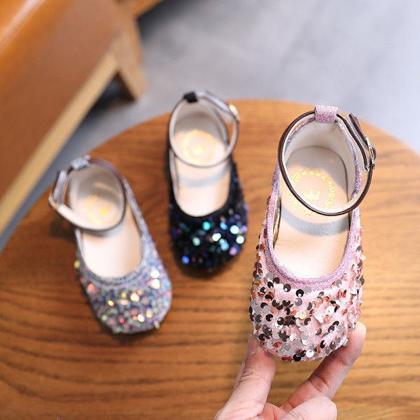 Pantofi moderni pentru copii cu catarame si paiete pentru fete