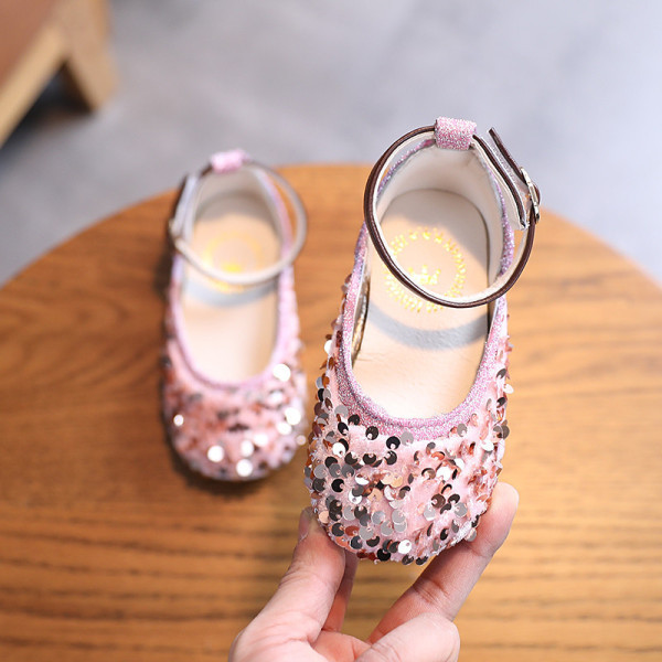 Pantofi moderni pentru copii cu catarame si paiete pentru fete