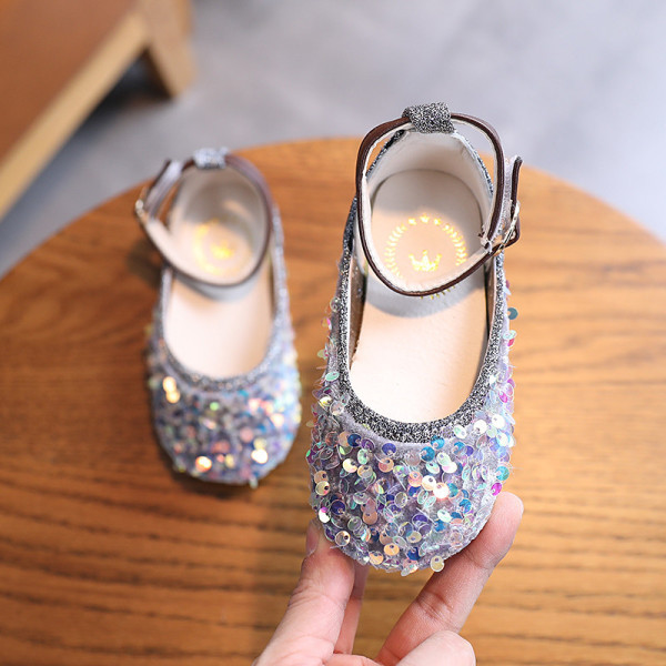 Pantofi moderni pentru copii cu catarame si paiete pentru fete