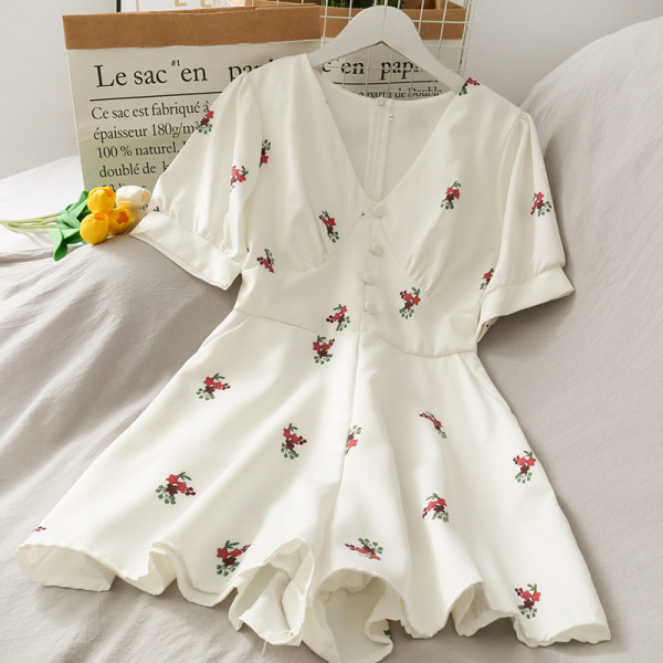 Salopetă de damă modernă cu nasturi cu decolteu în V