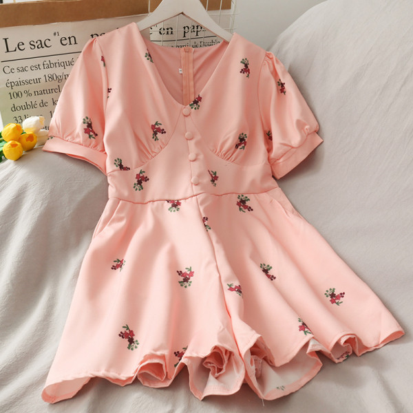 Salopetă de damă modernă cu nasturi cu decolteu în V