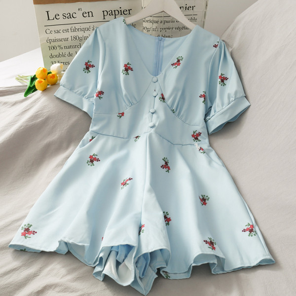 Salopetă de damă modernă cu nasturi cu decolteu în V