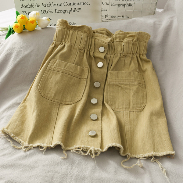 Naiste lühike seelik kõrge vöökoha ja nööpidega