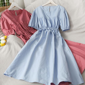 Rochie casual de dama cu decolteu oval si talie reglabila