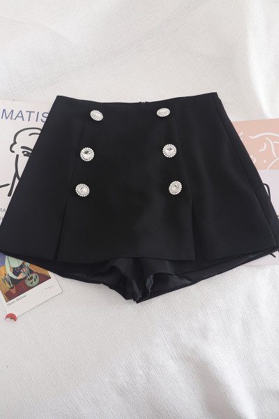 Fusta-pantaloni actuali de dama cu talie inalta si nasturi