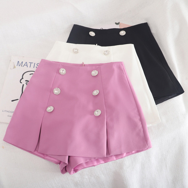 Fusta-pantaloni actuali de dama cu talie inalta si nasturi