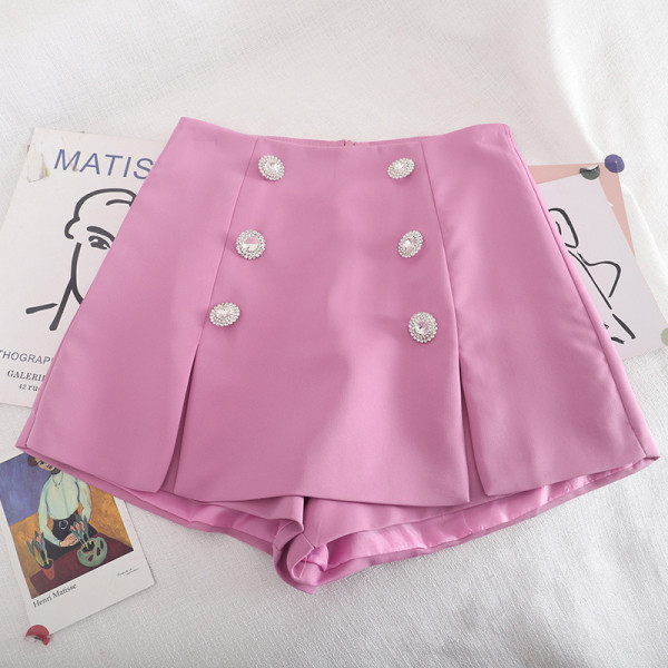 Fusta-pantaloni actuali de dama cu talie inalta si nasturi