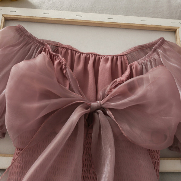 Kaasaegne naiste lühikeste varrukate ja tülli pluus