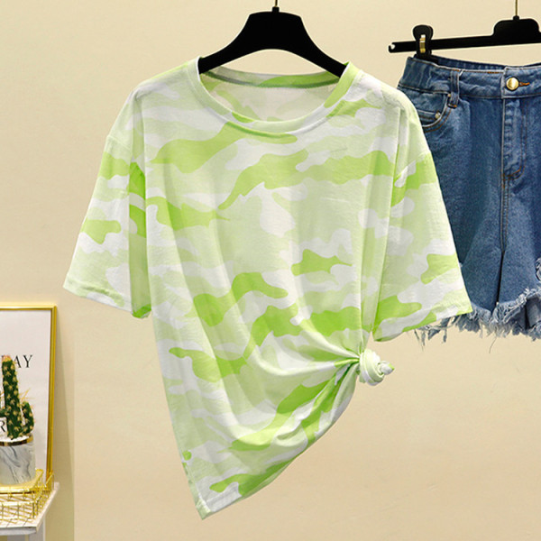 Tricou casual dama cu maneci scurte si model de camuflaj